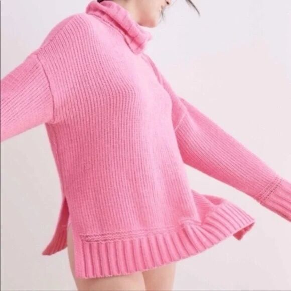 Aerie Chenille Pink Oversized Turtleneck Sweater Best Buds Size XS NWOT - Picture 1 of 8